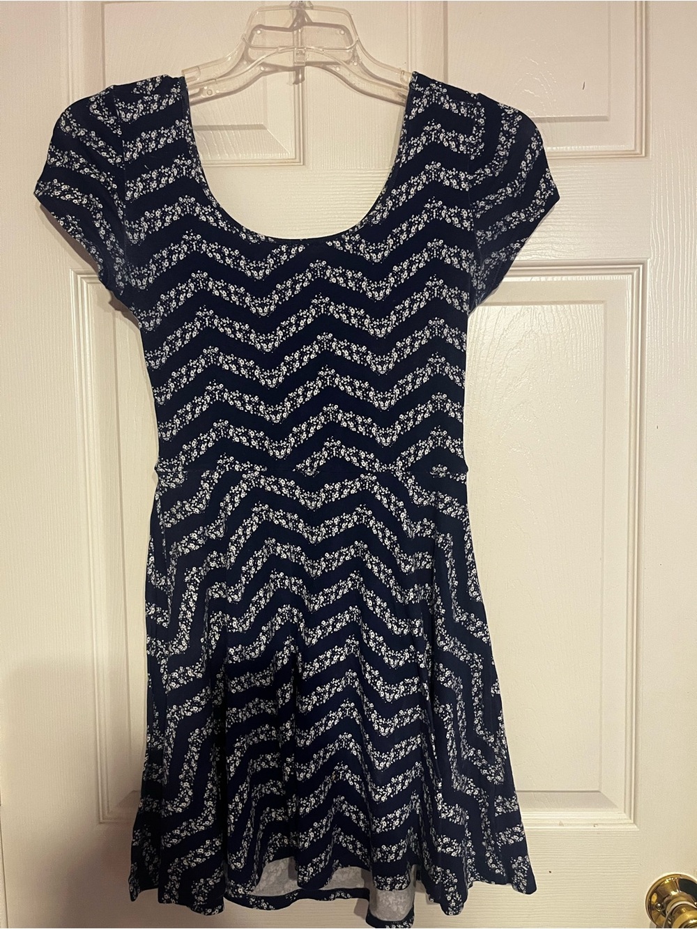 Charlotte Russe Navy and White Floral Chevron Dress